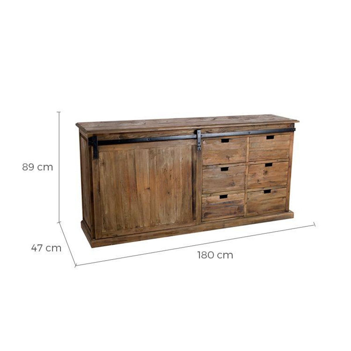 Rendez vous déco Buffet en bois recyclé, 6 tiroirs et 1 porte coulissante-Sari