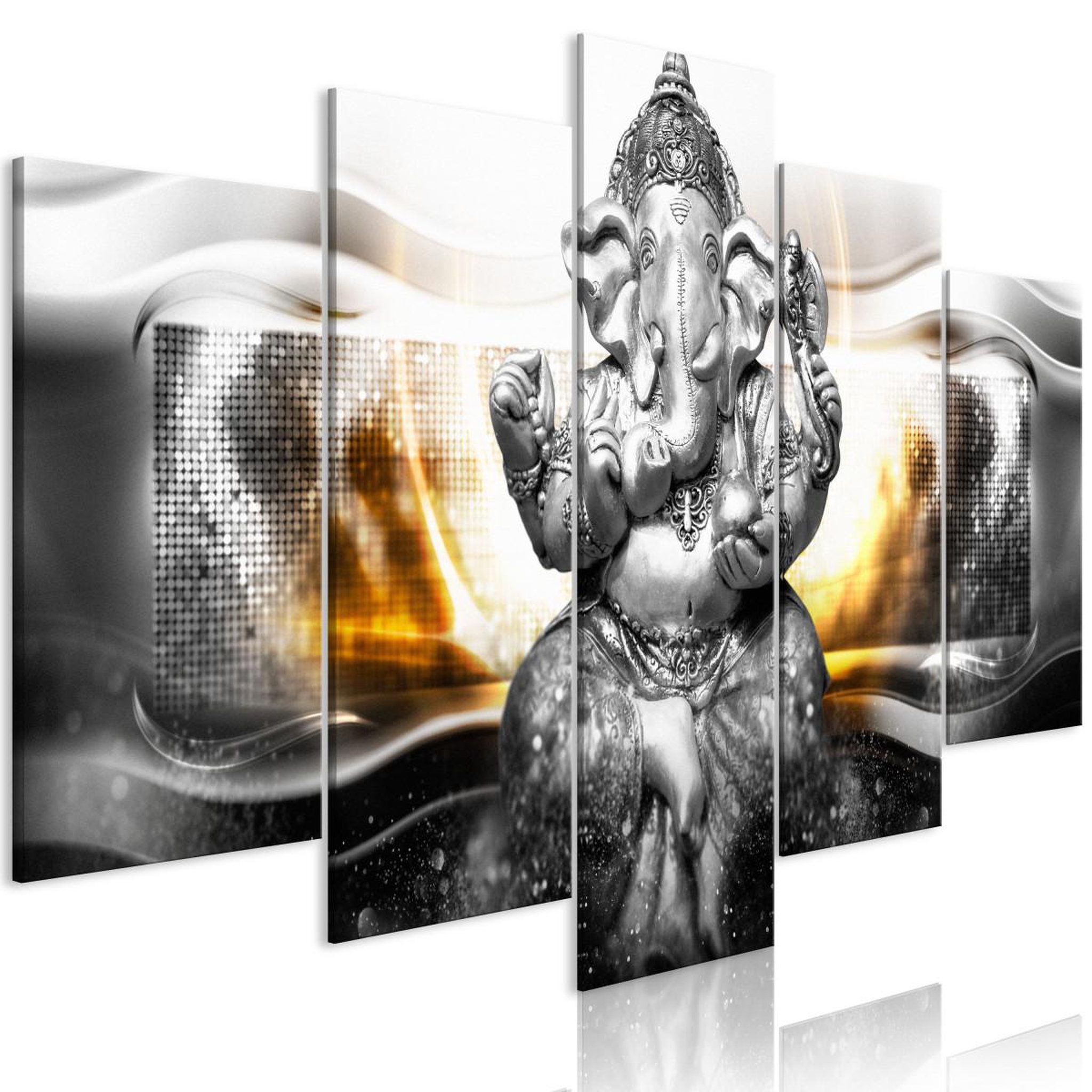 Paris Prix Tableau 5 panneaux  buddha style silver wide. Coloris disponibles : Multicolore