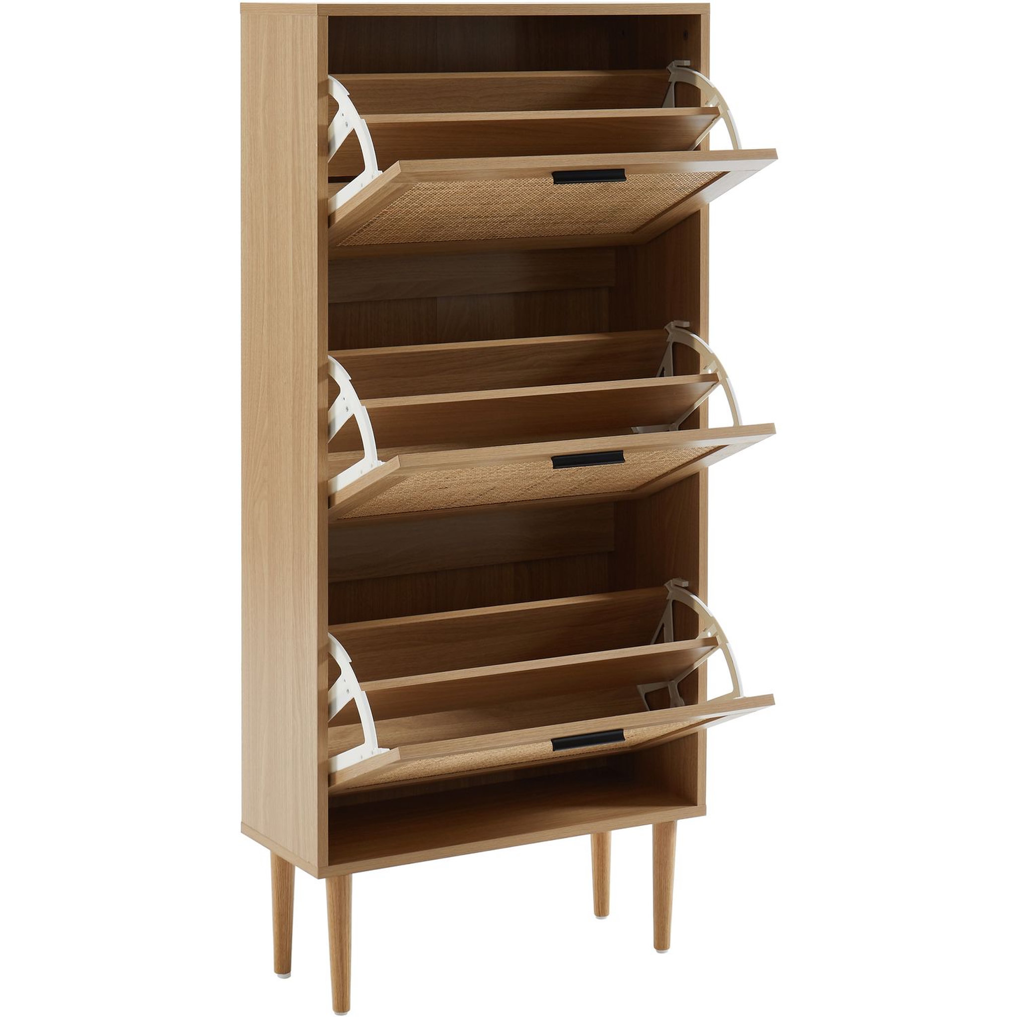 Voir la diapositive 3 : Meuble À Chaussures Cannage Et Décor Bois 3 Portes - L60 cm AMANDINE