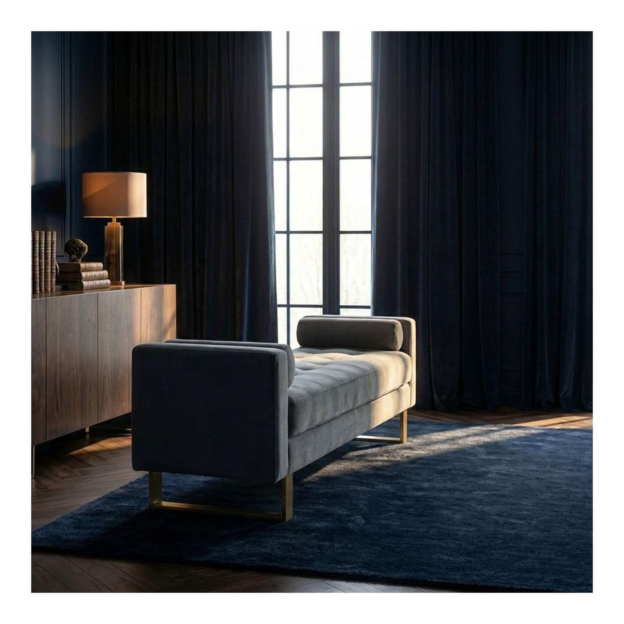 Voir la diapositive 5 : Paris Prix Banquette capitonnée velours  qena  160cm argent
