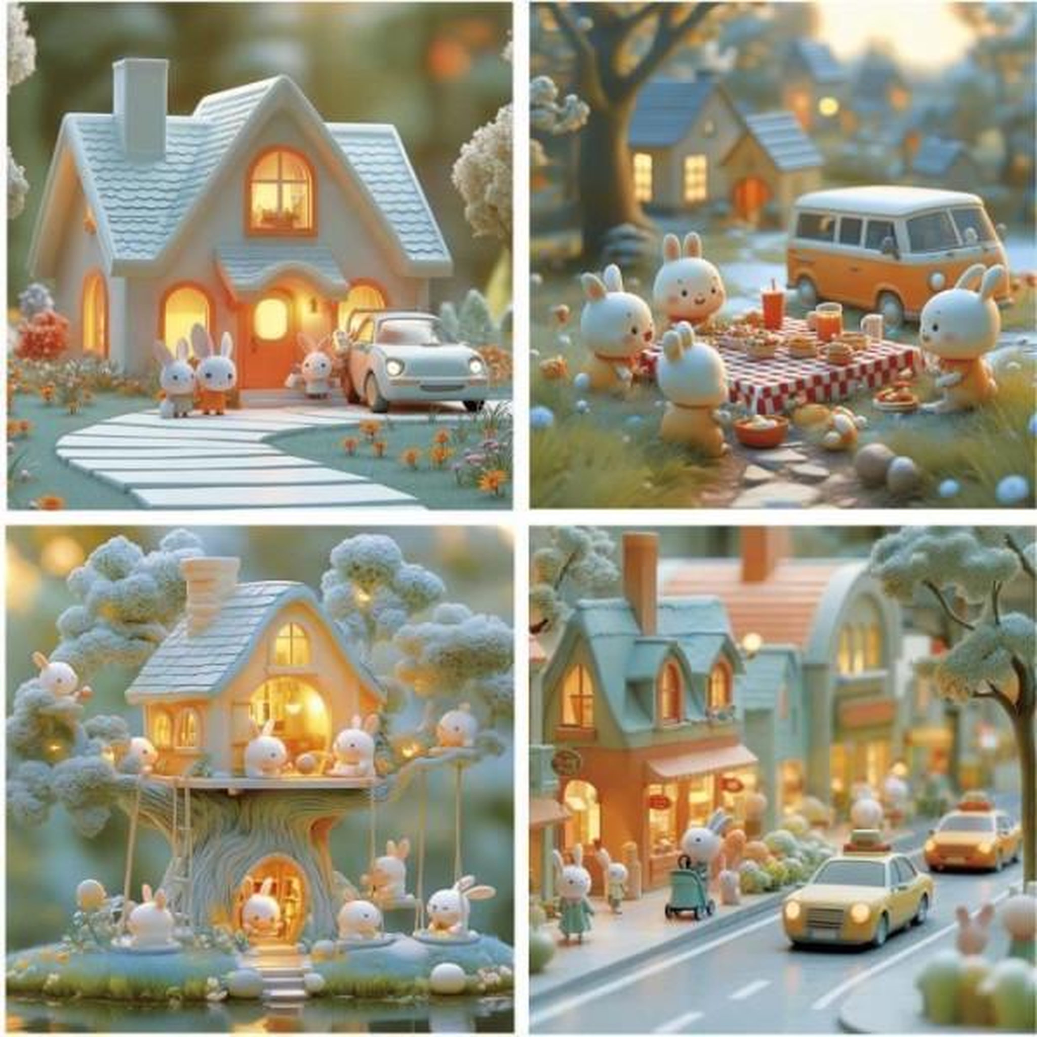 Voir la diapositive 2 : EDUCA Puzzles progressifs - educa - la ville des lapins - 4 puzzles - 12 a 25 pieces - pour enfants