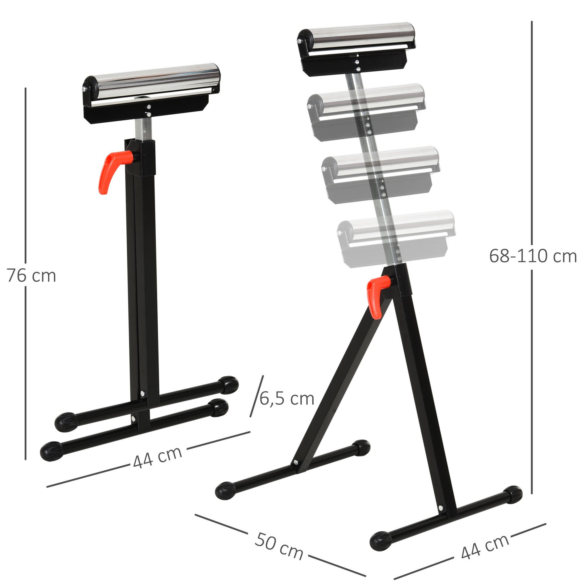 Voir la diapositive 3 : HOMCOM Servante à rouleau pliable - servante d'atelier à rouleau - max 90 Kg - H. 68-110 cm - métal rouge noir