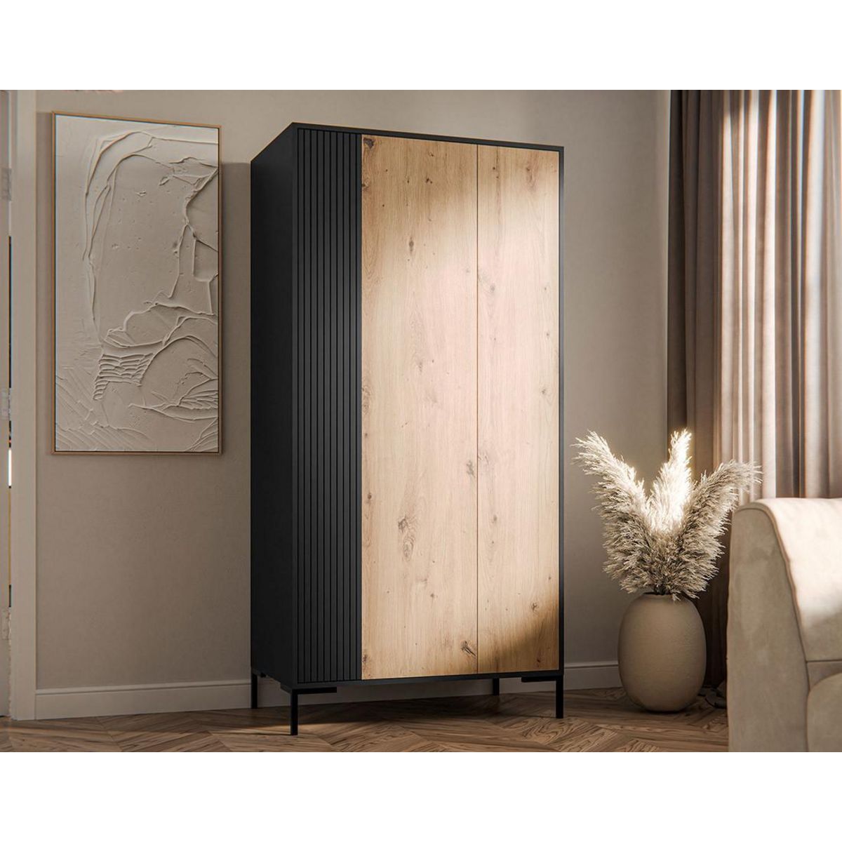 BEST MOBILIER Cambridge - armoire - effet bois et noir - 184x90 cm