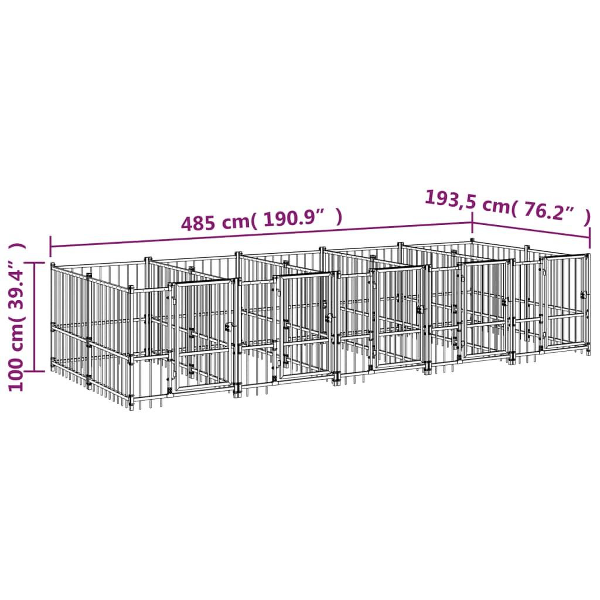 Voir la diapositive 6 : VIDAXL Chenil d'exterieur pour chiens Acier 9,38 m²