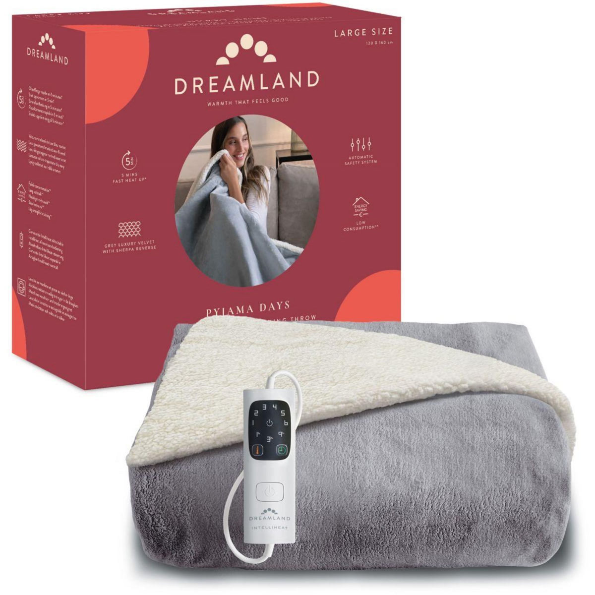 DREAMLAND Couverture chauffante PYJAMA DAYS SHERPA ET VELOURS 6T 160X120
