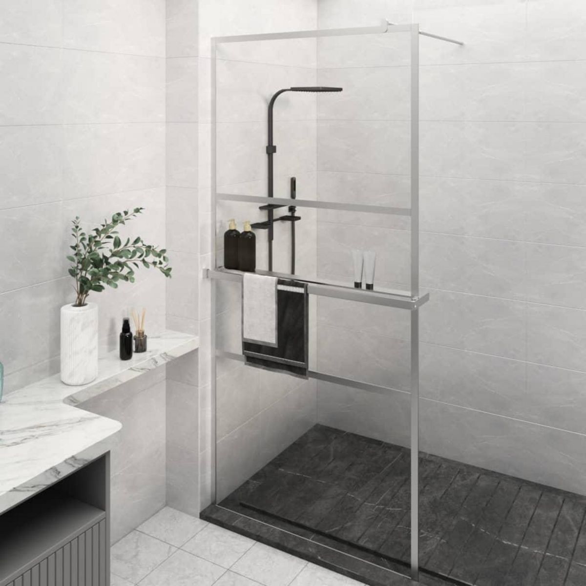 VIDAXL Paroi de douche et etagere Chrome 80x195 cm Verre ESG&Aluminium