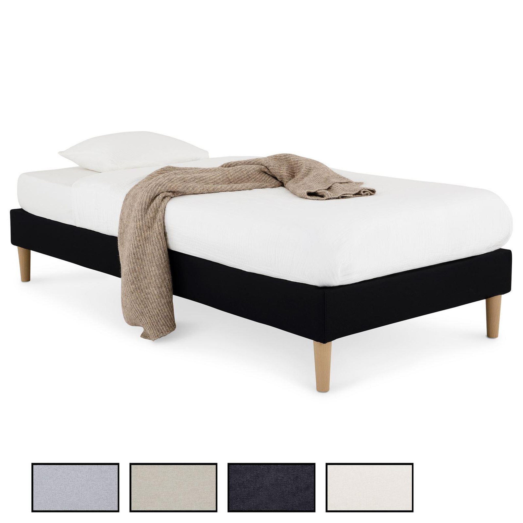 IDIMEX Sommier tapissier paimpol 90 x 190 cm revêtement tissu. Coloris disponibles : Beige, Gris, Noir