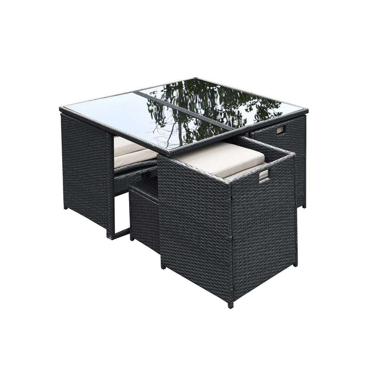 CONCEPT USINE Table et chaises 8 places en résine tressée noir et blanc FLORIDA