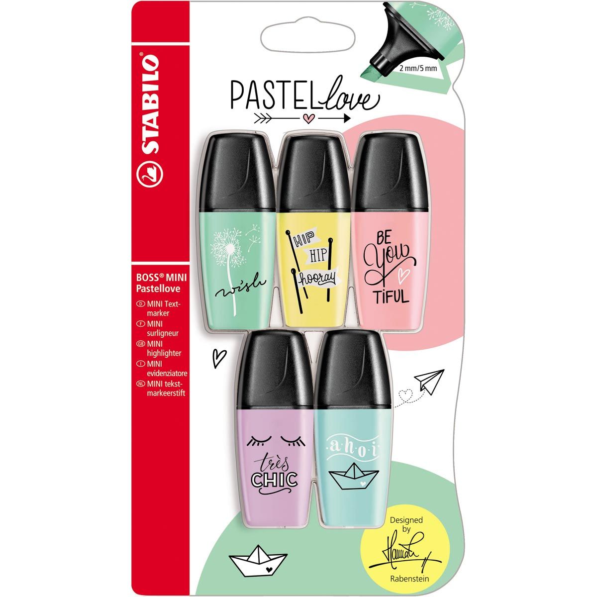 STABILO Lot de 5 mini surligneurs BOSS MINI Pastel Love