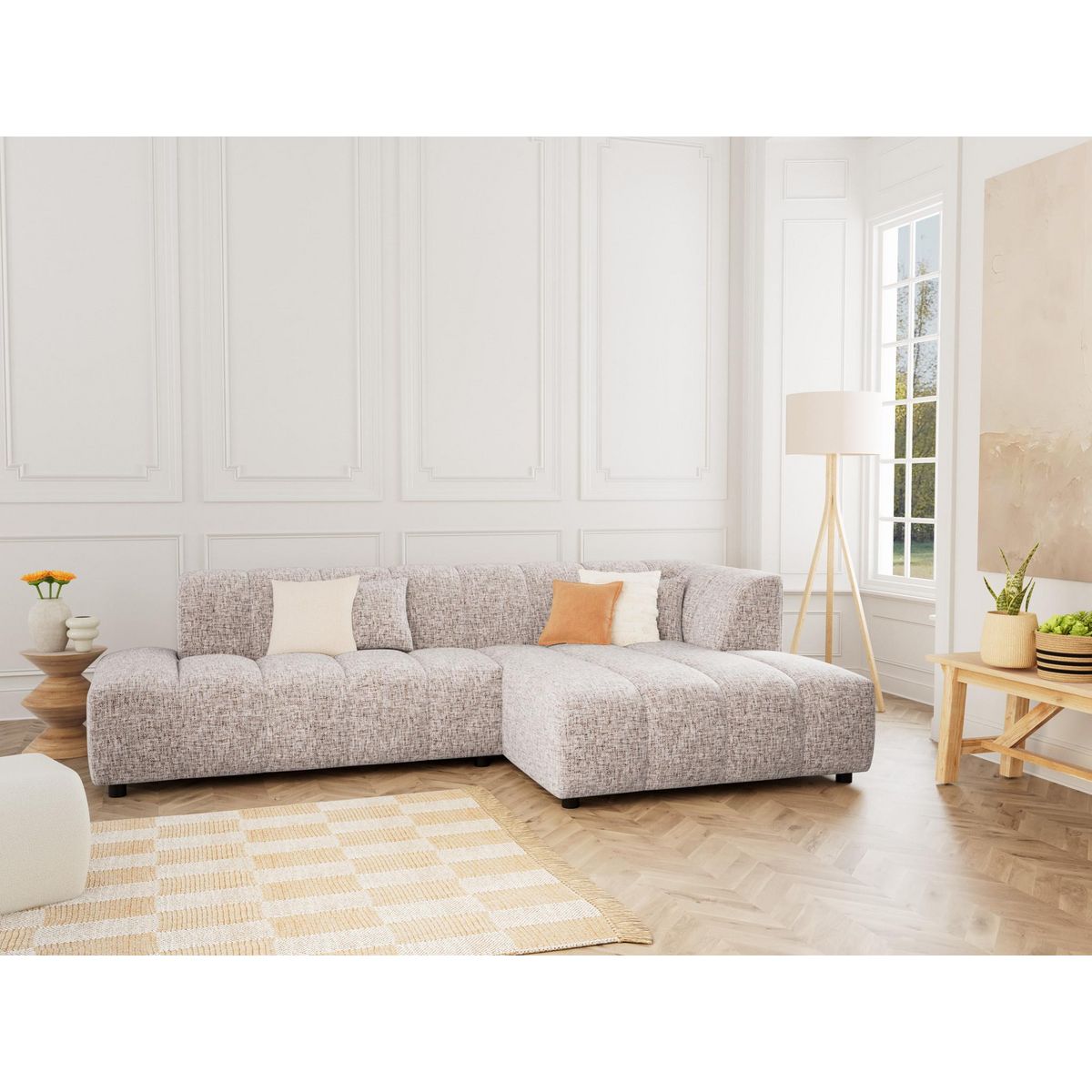 LISA DESIGN Curtis - canapé d'angle droit 4 places en tissu texturé