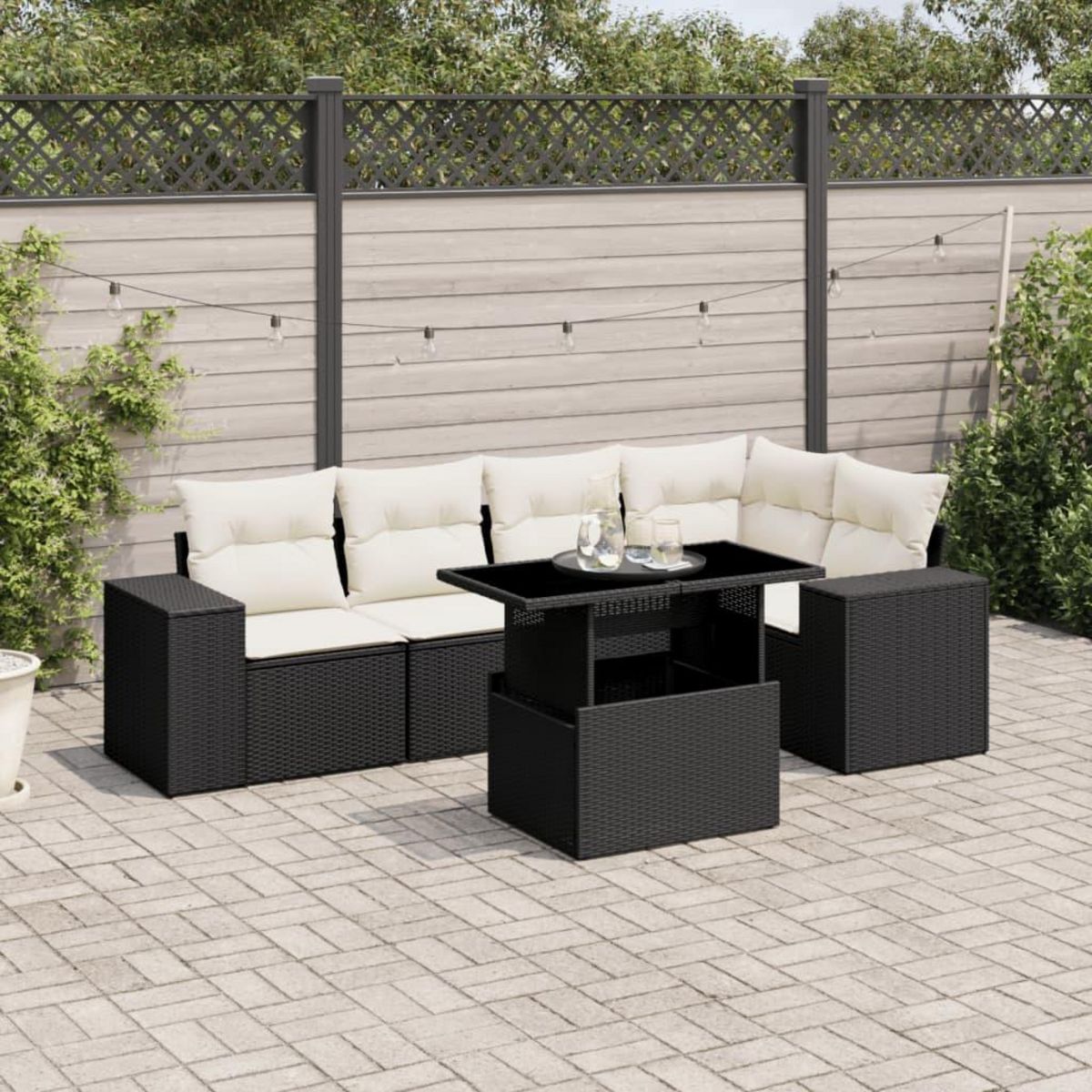 VIDAXL Salon de jardin 6 pcs avec coussins noir resine tressee