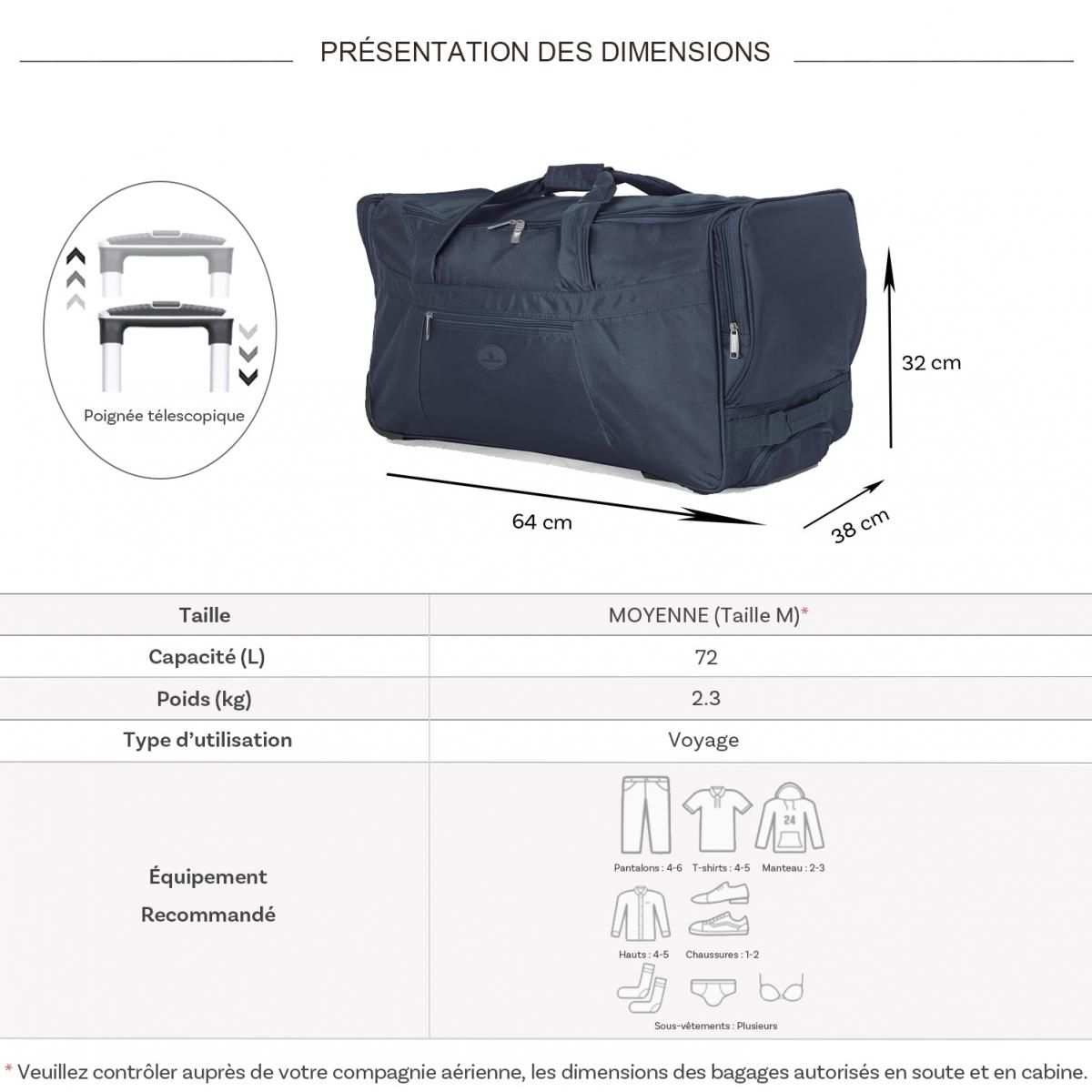 David Jones Sac de voyage avec roulettes 72L  64cm