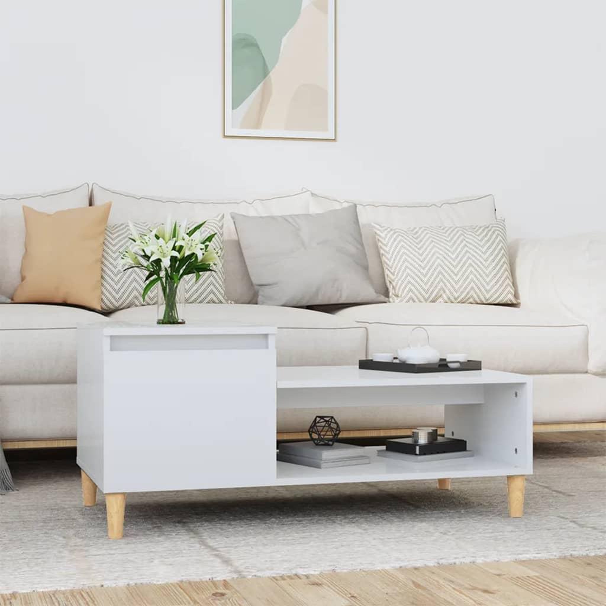 Voir la diapositive 1 : VIDAXL Table basse Blanc brillant 100x50x45 cm Bois d'ingenierie