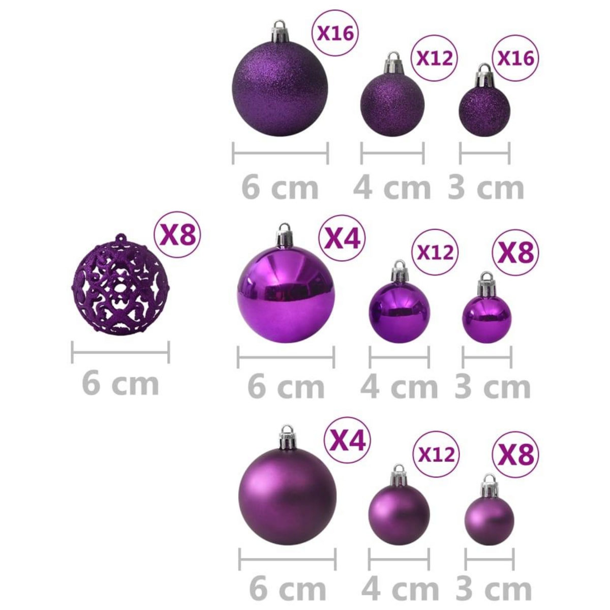 VIDAXL Ensemble de boules de Noël 100 pcs Violet