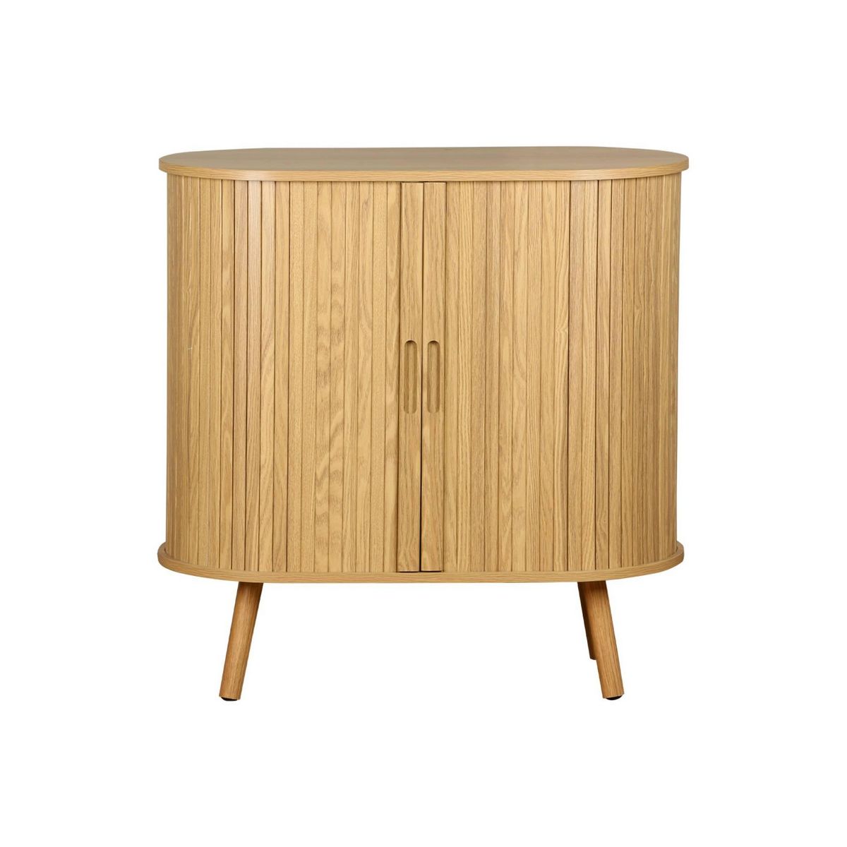 SWEEEK Buffet portes 2 coulissantes avec étagère. effet bois rainuré. buffet bas. L 80 x P 40 x H 80cm