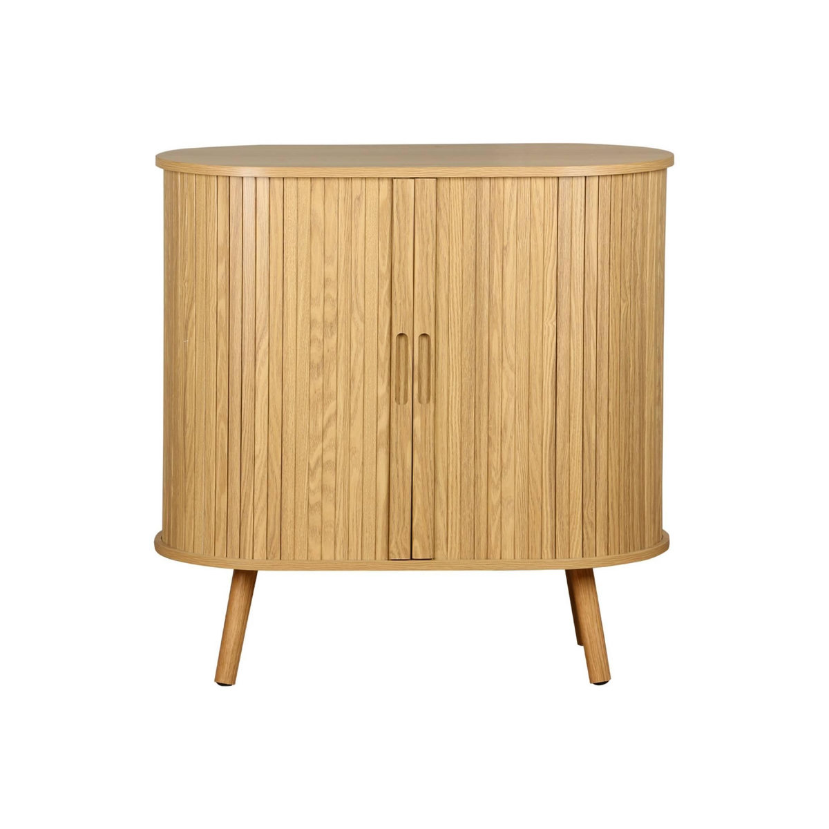 SWEEEK Buffet portes 2 coulissantes avec étagère. effet bois rainuré. buffet bas. L 80 x P 40 x H 80cm