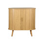 Voir la diapositive 4 : SWEEEK Buffet portes 2 coulissantes avec étagère. effet bois rainuré. buffet bas. L 80 x P 40 x H 80cm