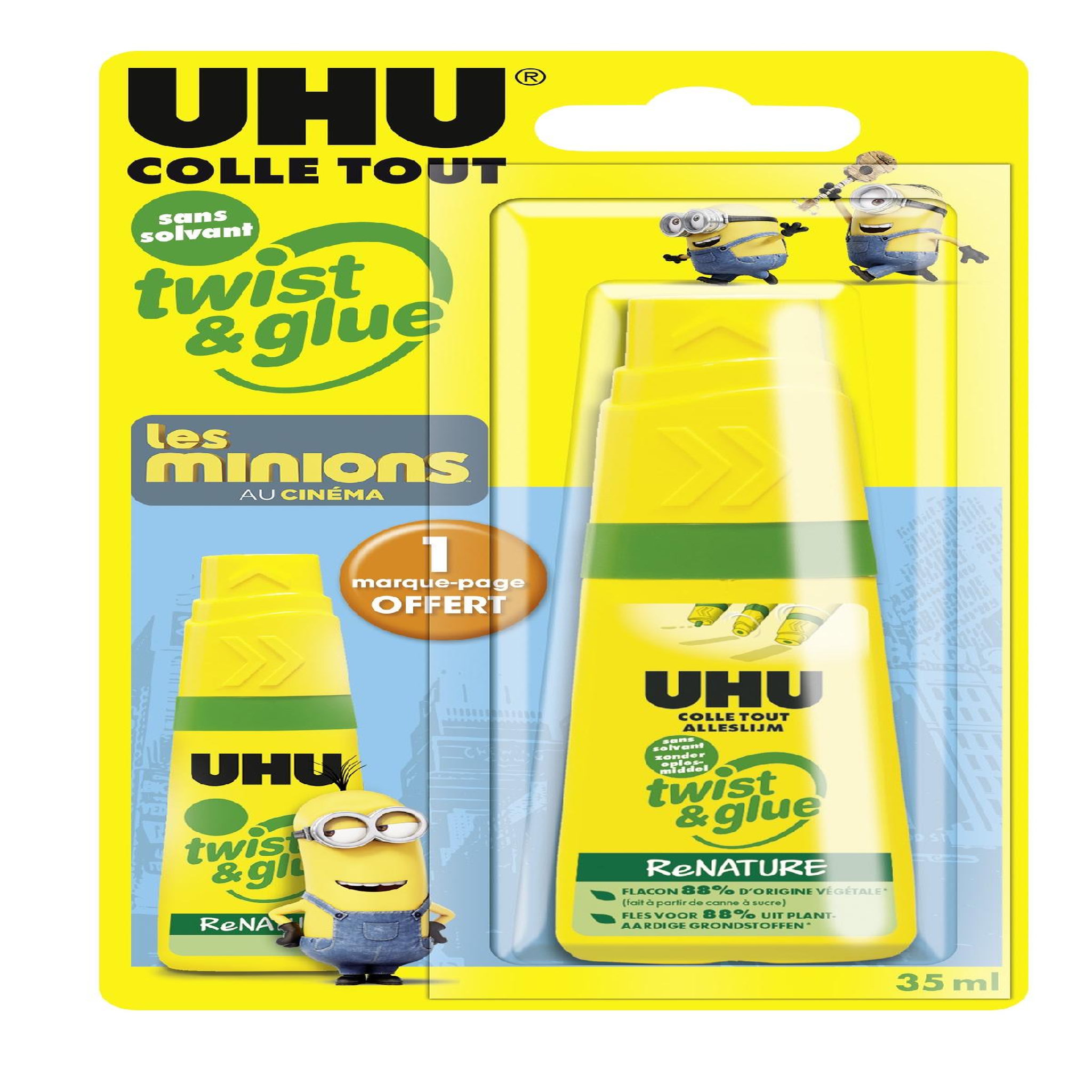 UHU Tube de colle 35g sans solvant collage 3en1 ReNature Les Minions