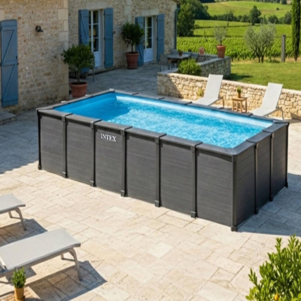 INTEX Piscine tubulaire Graphite rectangulaire 6,00 x 3,00 x 1,24 m - Intex