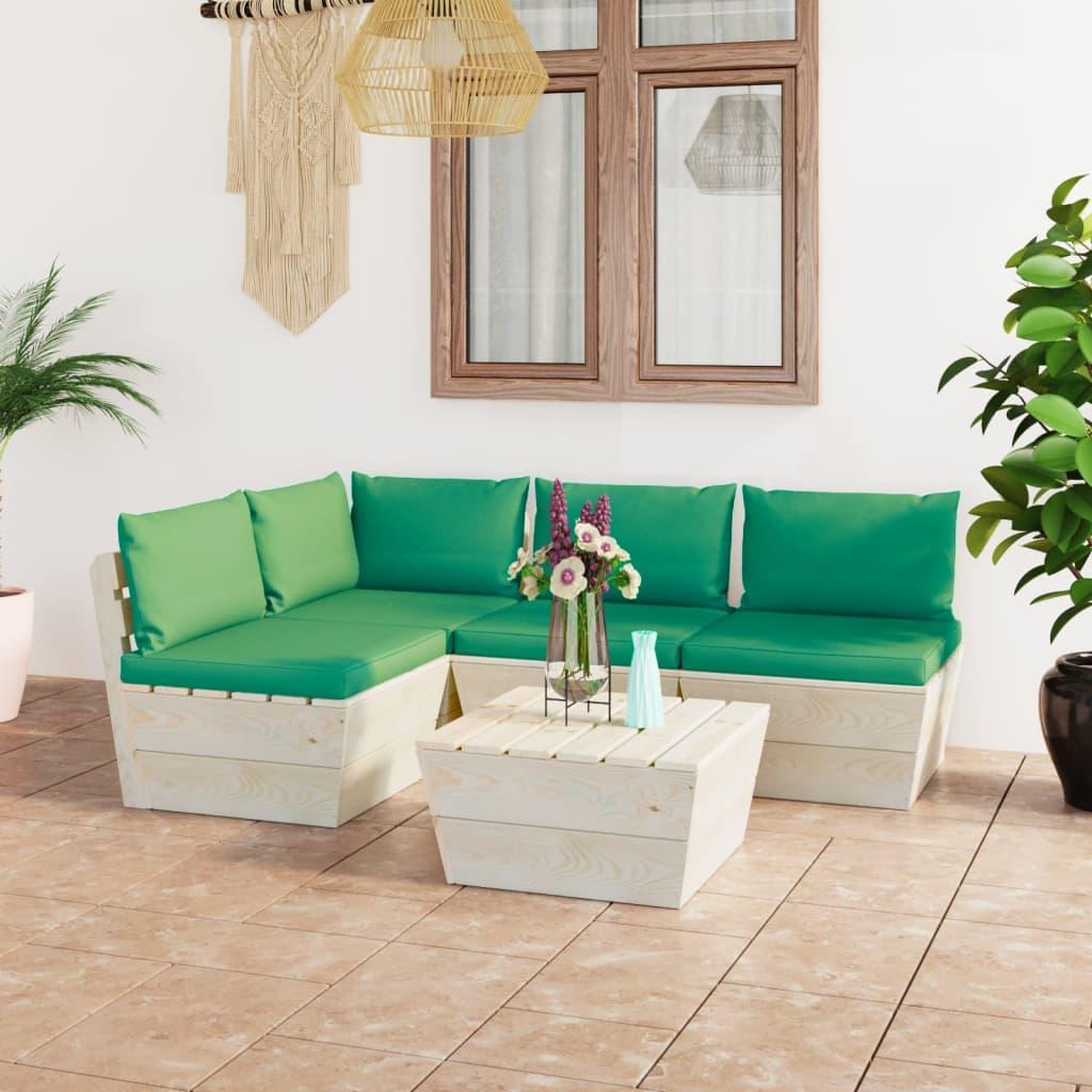 Voir la diapositive 1 : VIDAXL Salon de jardin palette 5 pcs avec coussins bois d'epicea