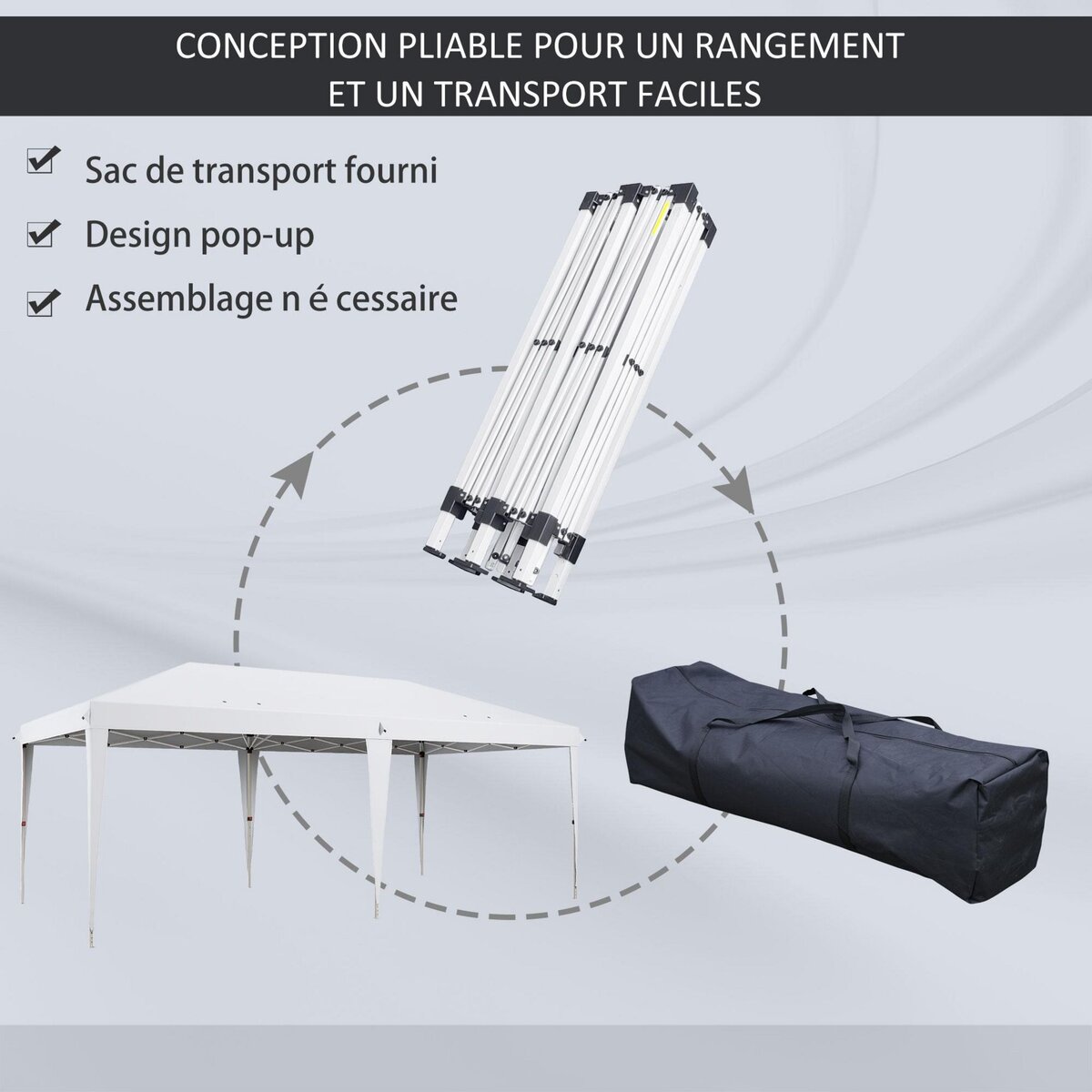 OUTSUNNY Tonnelle barnum de jardin pop-up pliant 5,85L x 2,95l x 2,7H m sac inclus acier époxy oxford haute densité blanc