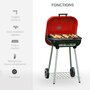 HOMCOM Barbecue à charbon BBQ grill sur pied avec couvercle et roulettes  dim. 47L x 45l x 70H cm acier émaillé rouge