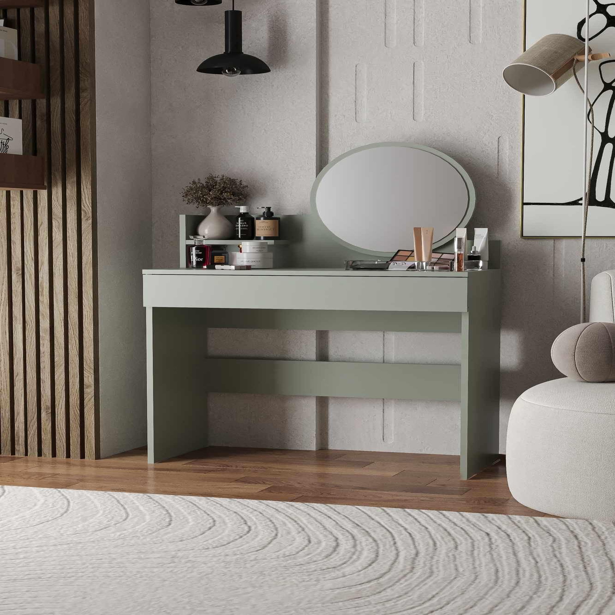 Voir la diapositive 3 : Habitat et Jardin Coiffeuse avec miroir en bois  Harmony Mini Round  - 90 x 40 x 133 cm - Vert