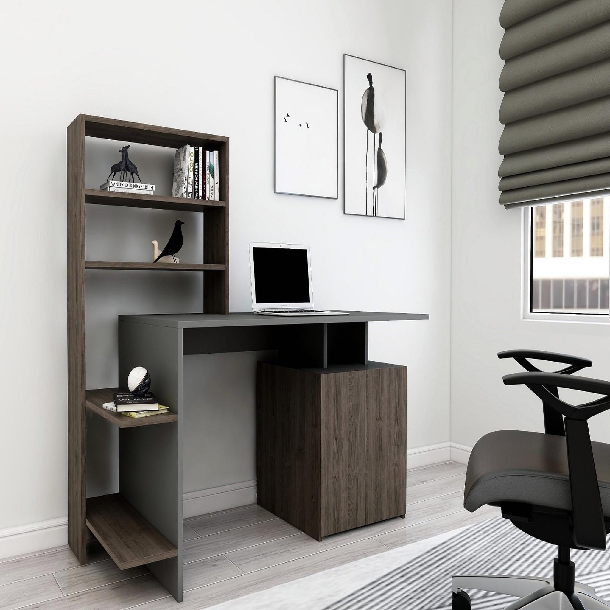 Voir la diapositive 2 : Habitat et Jardin Bureau en bois  melis   - 146 x 60 x 128 cm - noyer anthracite