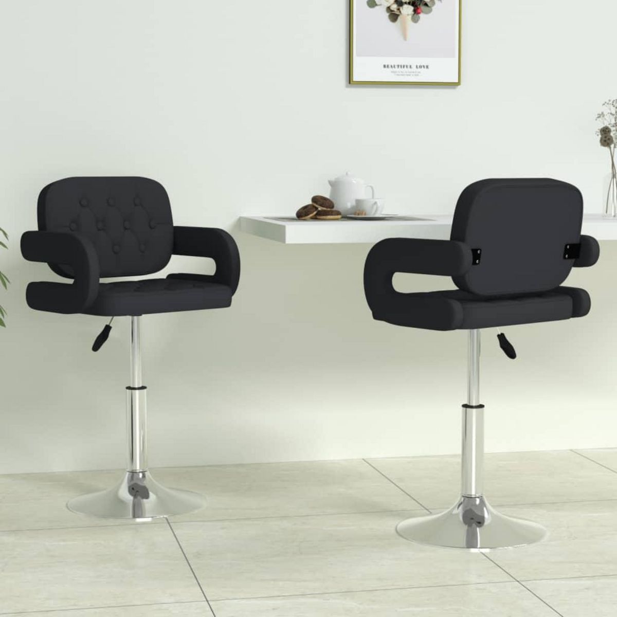 VIDAXL Chaises a manger pivotantes lot de 2 noir similicuir