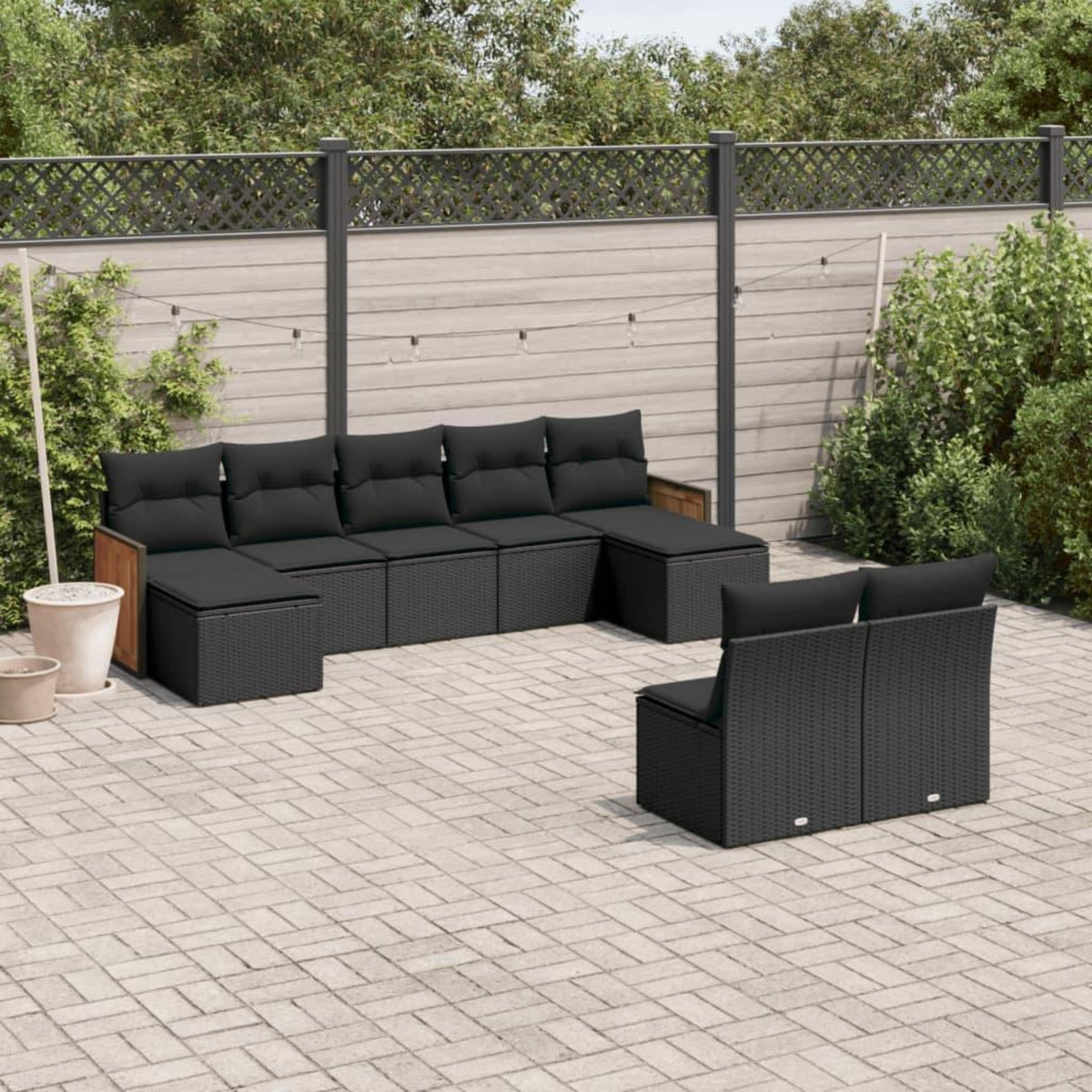 VIDAXL Salon de jardin 9 pcs avec coussins noir resine tressee