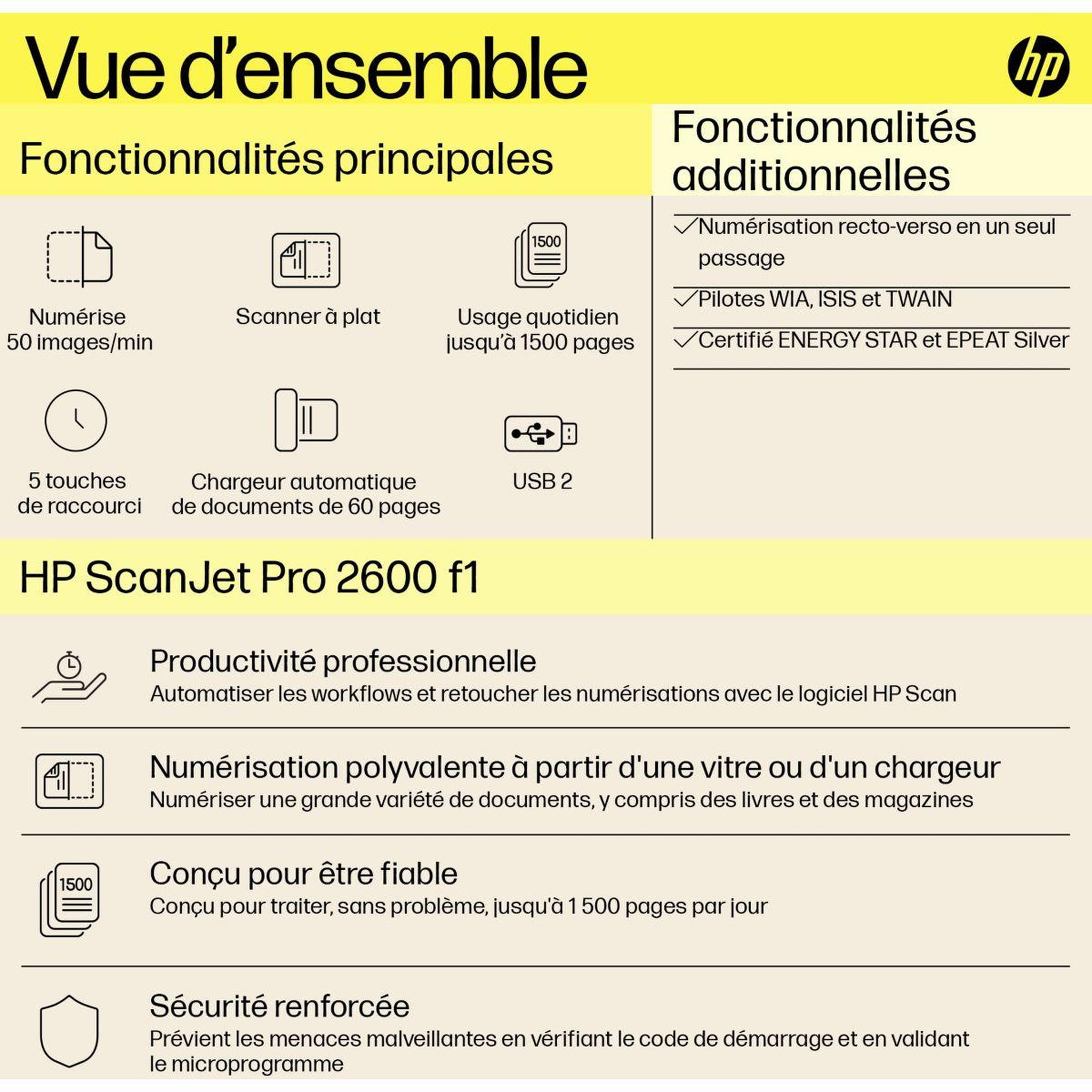 Voir la diapositive 3 : HP Scanner à plat ScanJet Pro 2600 f1