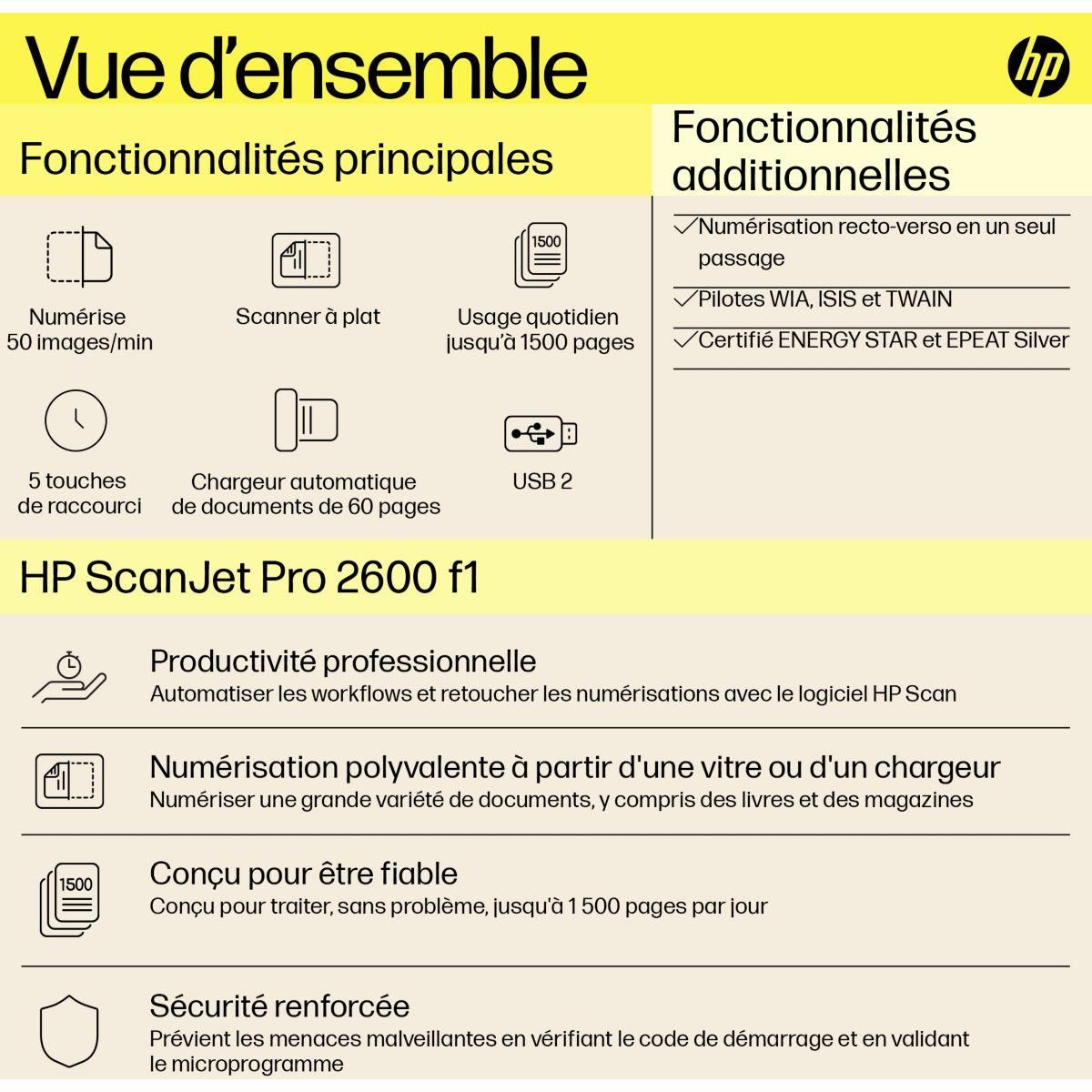 HP Scanner à plat ScanJet Pro 2600 f1