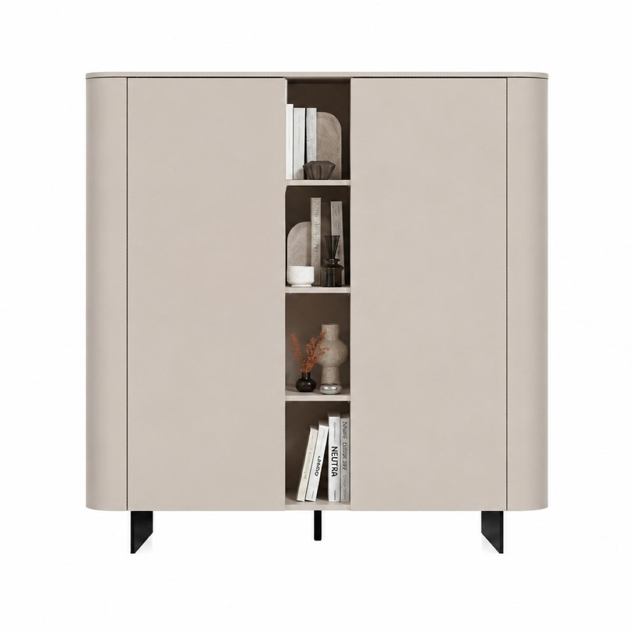 JLC KREATION Buffet haut moderne 2 portes beige cachemire isabela