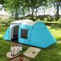 Voir la diapositive 2 : OUTSUNNY Tente de camping 3-4 pers. 2 chambres 4 portes 4 fenêtres sac bleu