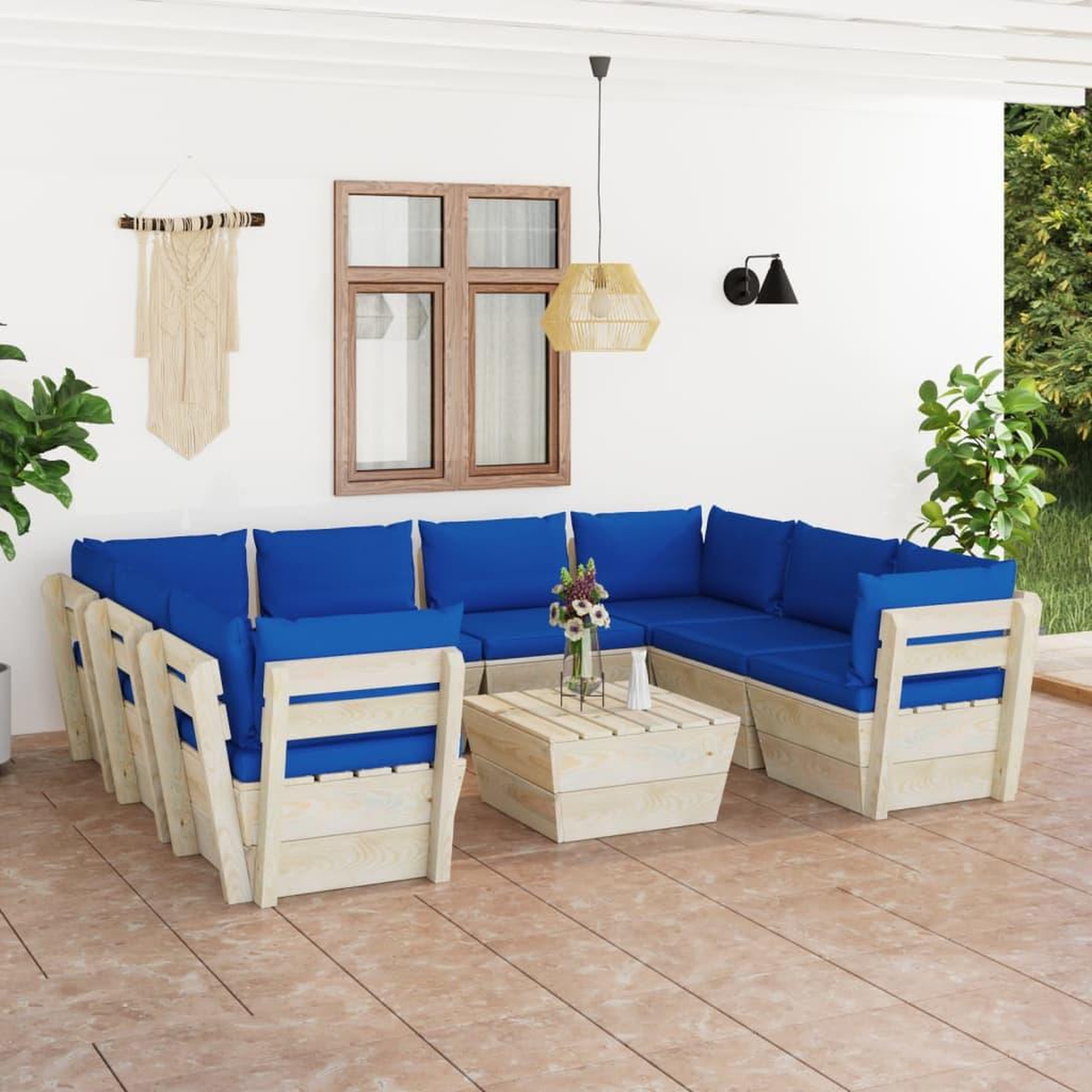 Voir la diapositive 1 : VIDAXL Salon de jardin palette 9 pcs avec coussins bois d'epicea