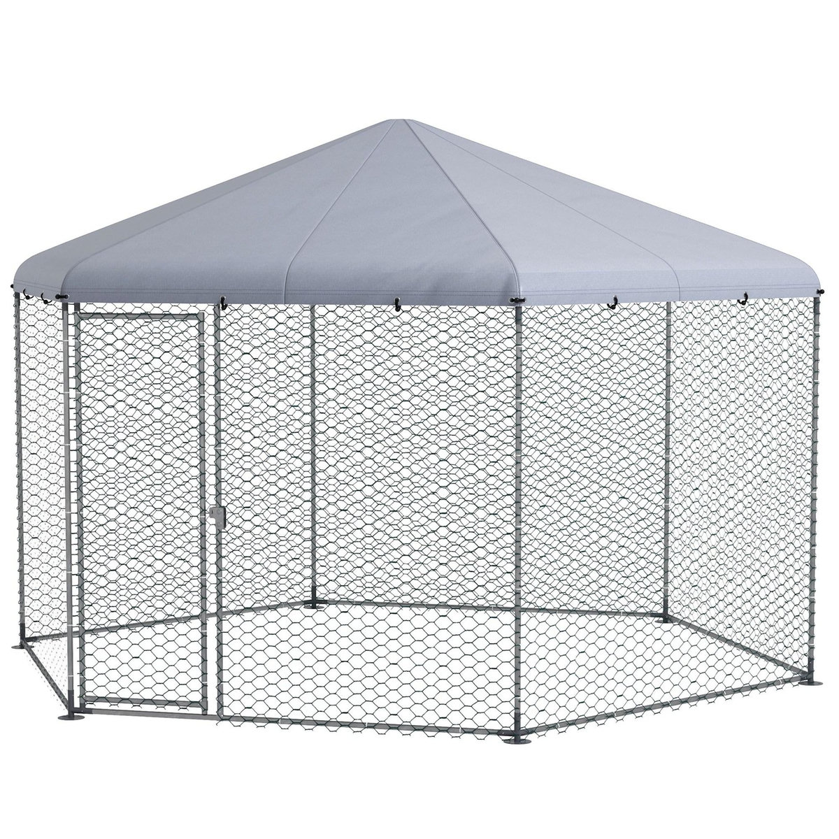PAWHUT Enclos poulailler chenil 10 m² - parc grillagé dim. 4L x 3,46l x 2,63H m - entièrement couvert - acier oxford gris