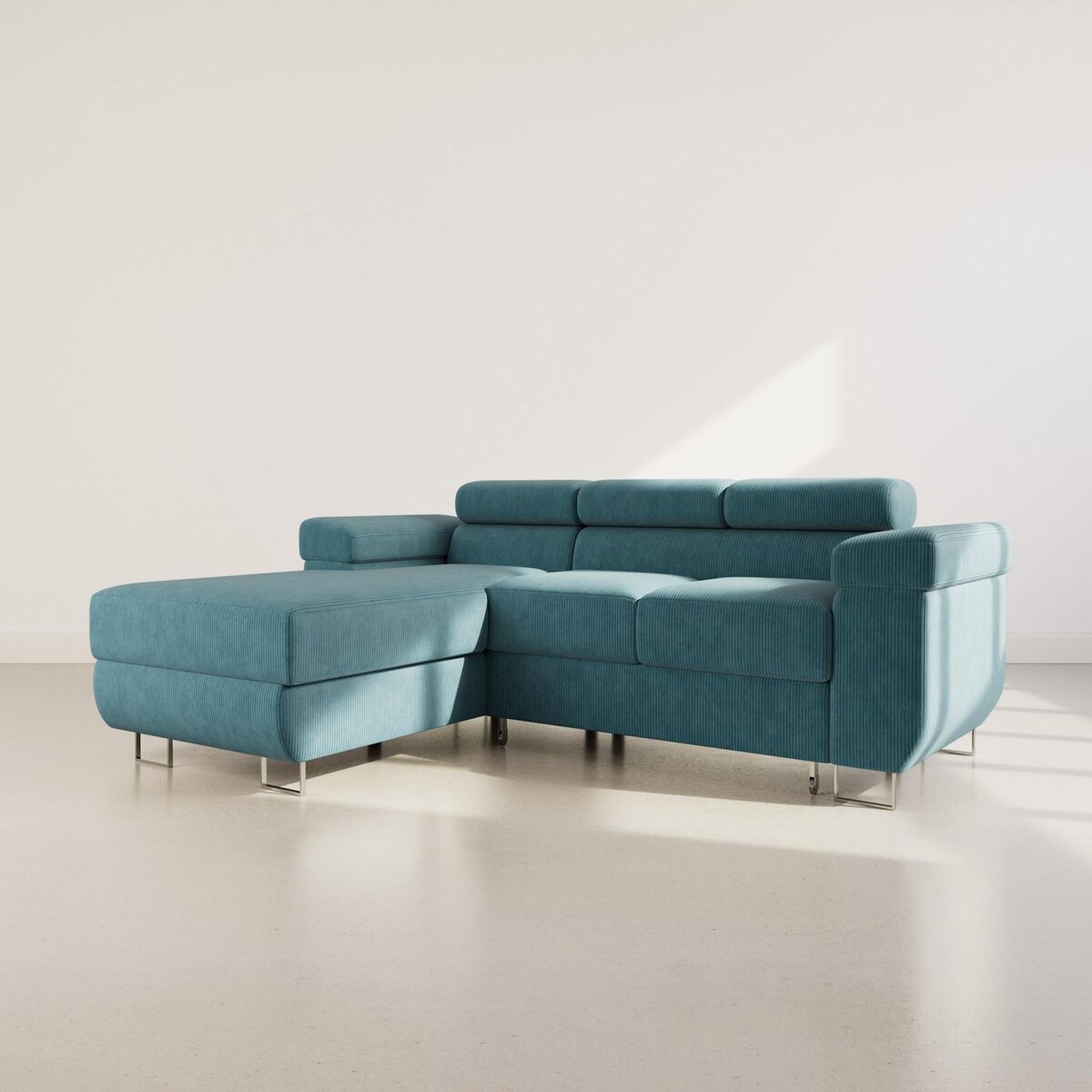 BEST MOBILIER Pablo - canapé d'angle gauche - 6 places - convertible avec coffre et têtières réglables - en velours côtelé