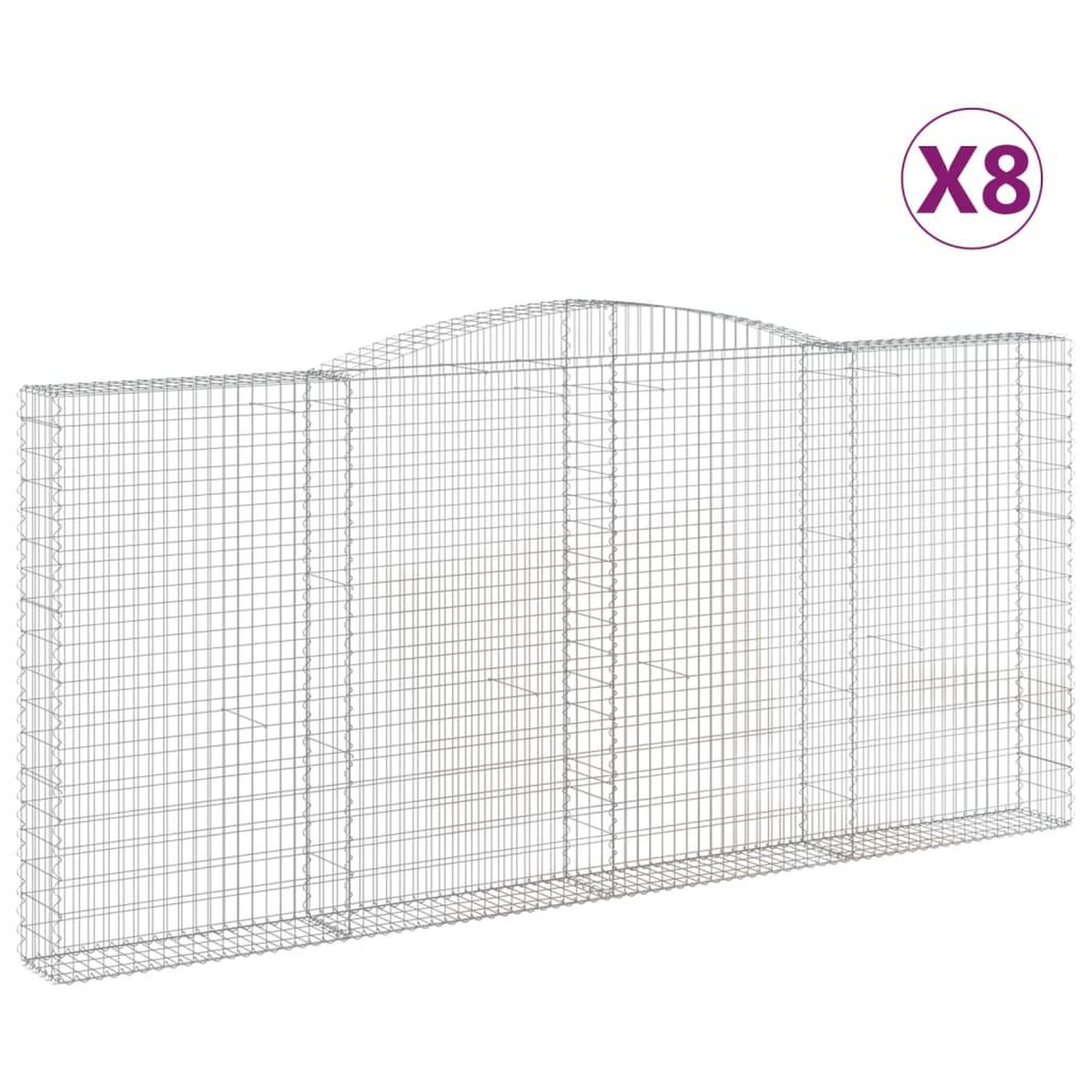 Voir la diapositive 2 : VIDAXL Paniers a gabions arques 8 pcs 400x30x180/200 cm Fer galvanise