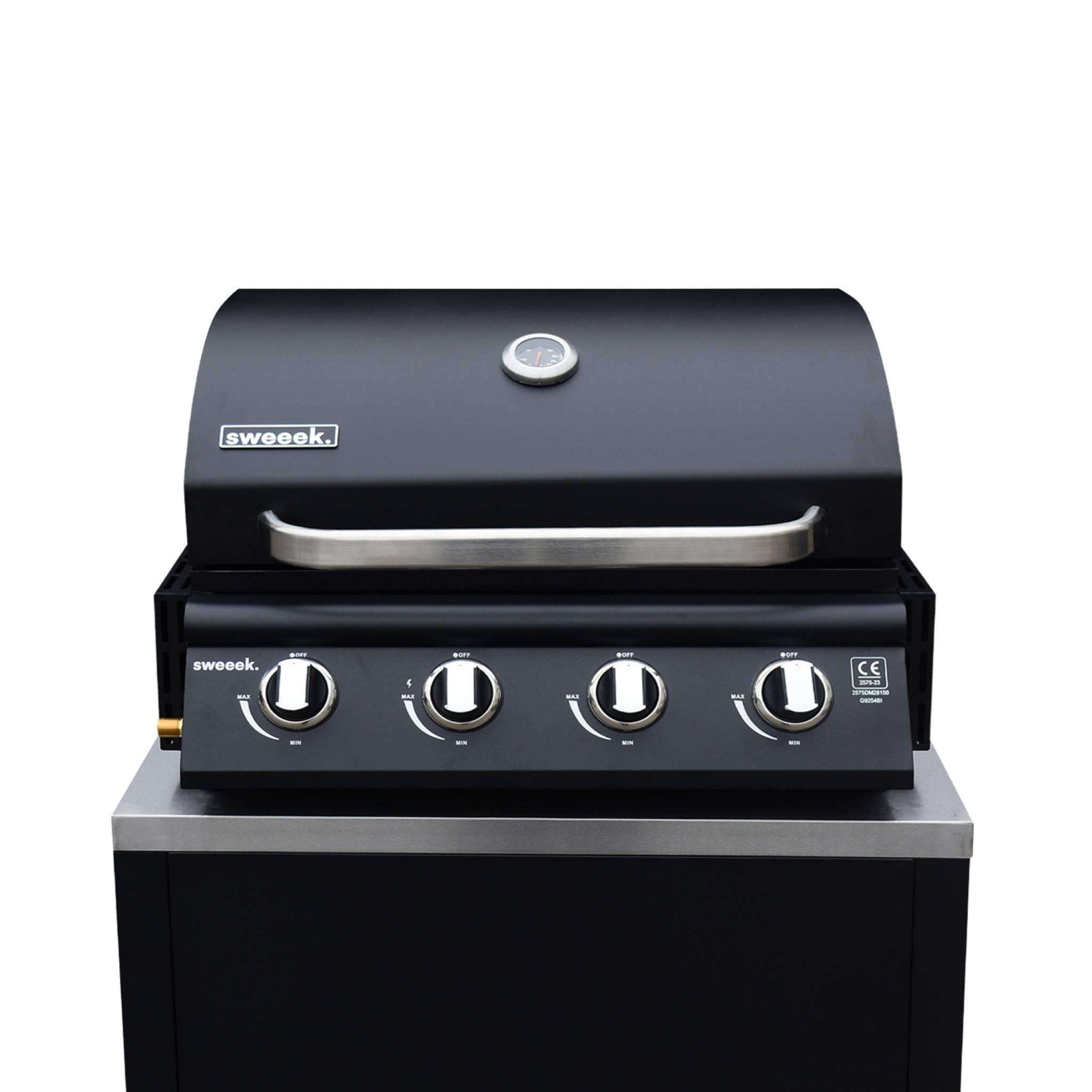 Voir la diapositive 5 : SWEEEK Barbecue à gaz avec 4 brûleurs à poser avec récupérateur de graisse + Meuble de cuisine extérieure en acier L80cm