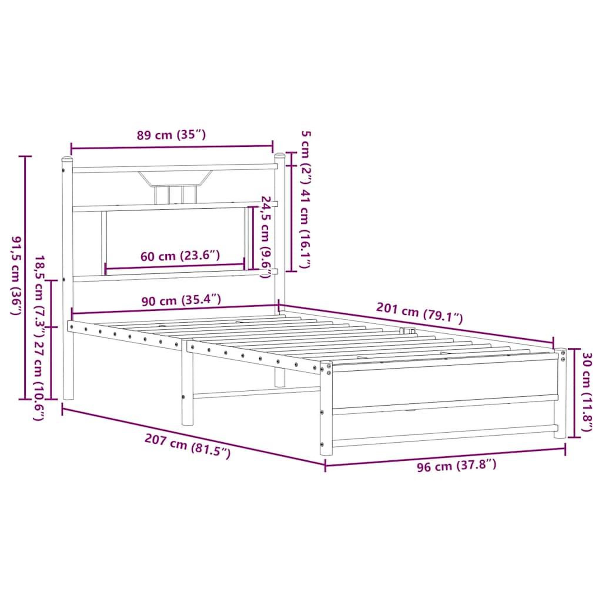 Voir la diapositive 6 : VIDAXL Cadre de lit sans matelas chene fume 90x200cm bois d'ingenierie