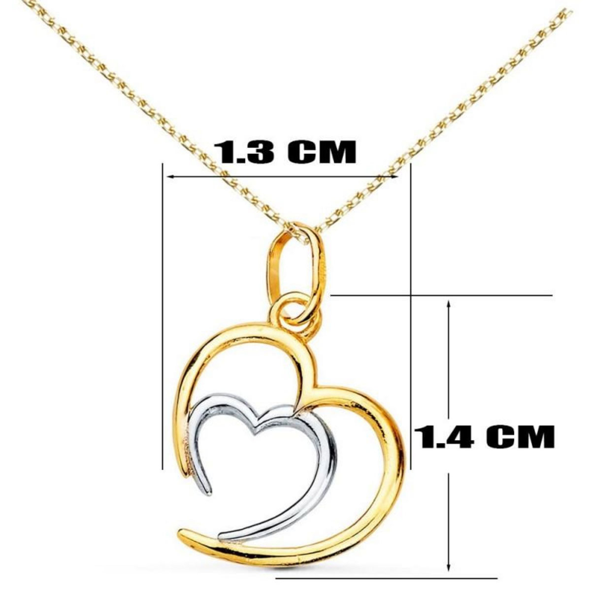 L'ATELIER D'AZUR Collier - Pendentif Or 18 Carats 750/000 Bicolore - Coeur Double - Chaine Dorée
