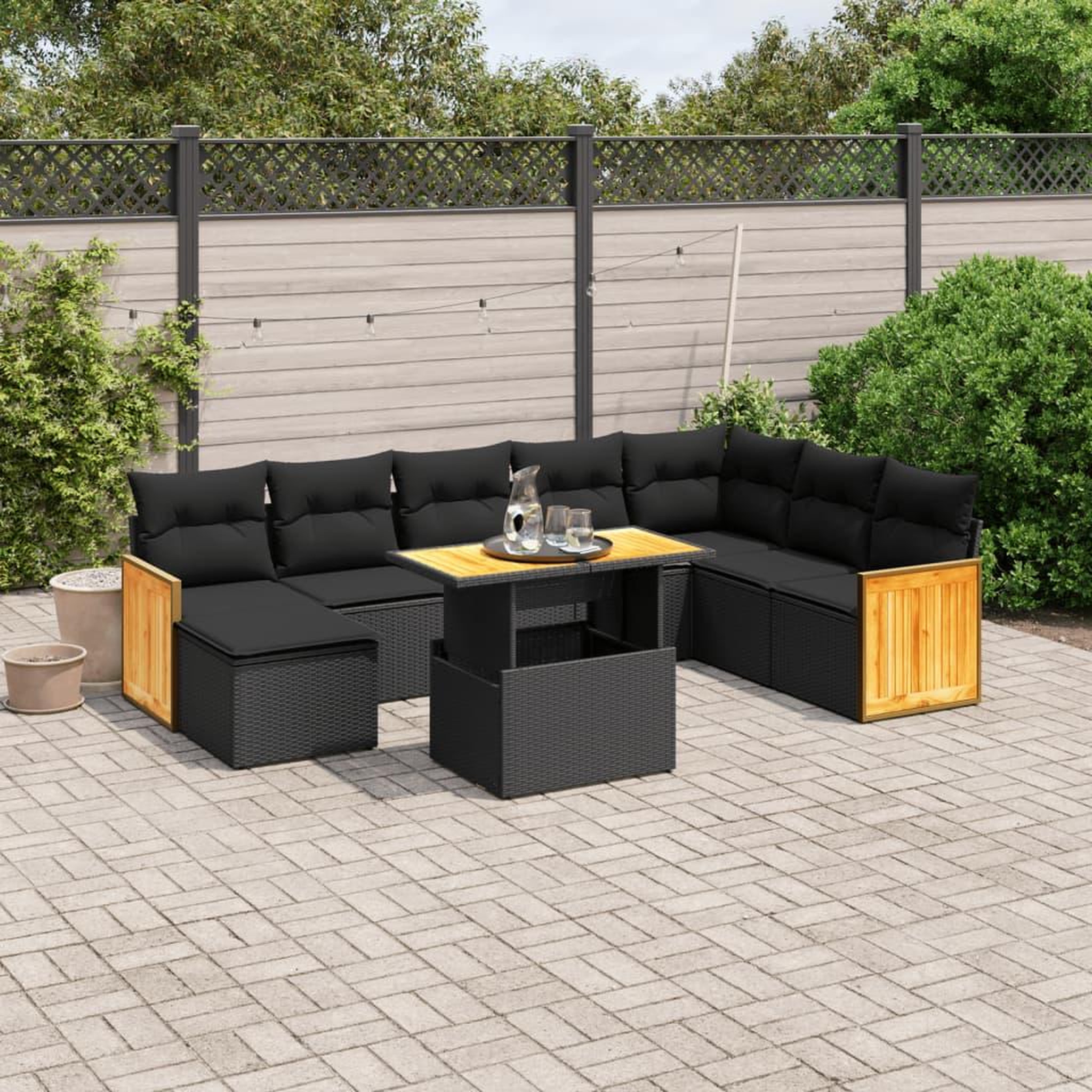 VIDAXL Salon de jardin 9 pcs avec coussins noir resine tressee