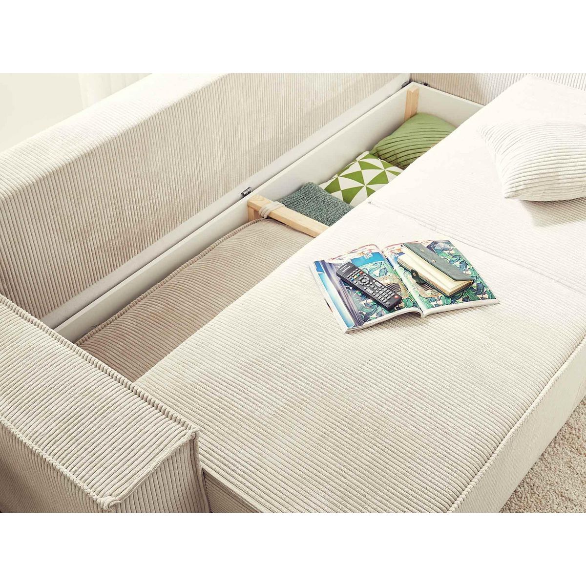 BEST MOBILIER Dellia - canapé 3 places convertible - avec coffre - en velours côtelé - style contemporain