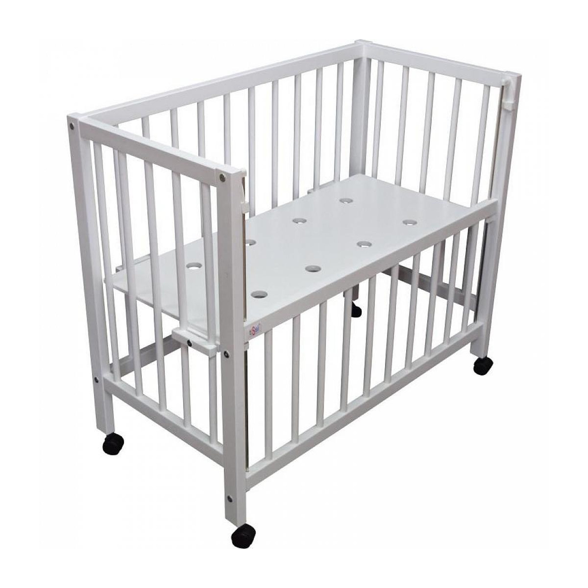Voir la diapositive 3 : TISSI Lit bébé à barreaux cododo en hêtre massif blanc 40x90 cm