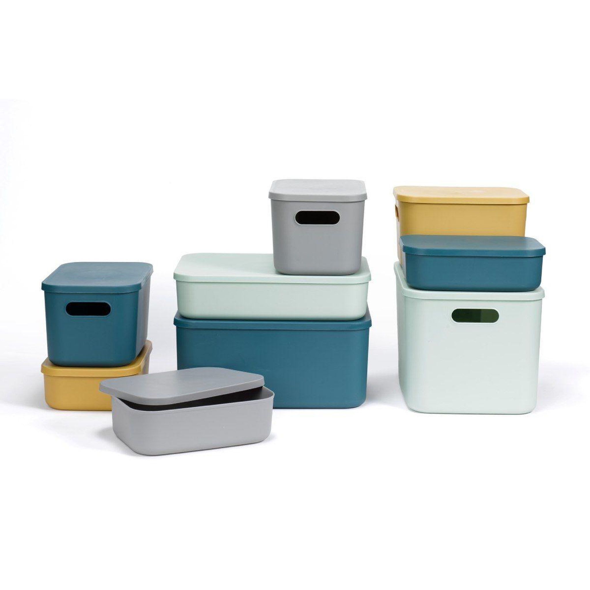 Voir la diapositive 2 : HOMEA Boîte de rangement avec couvercle  iris  15,5l sauge
