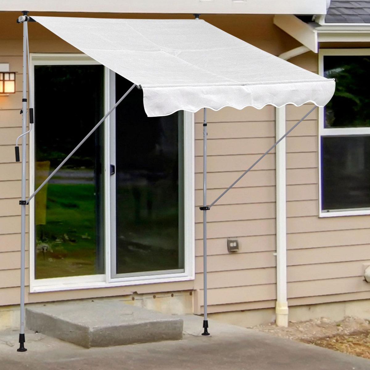 OUTSUNNY Store banne manuel rétractable 2L x 1,5l x 1,7-2,8H m inclinaison réglable installation rapide métal alu polyester blanc