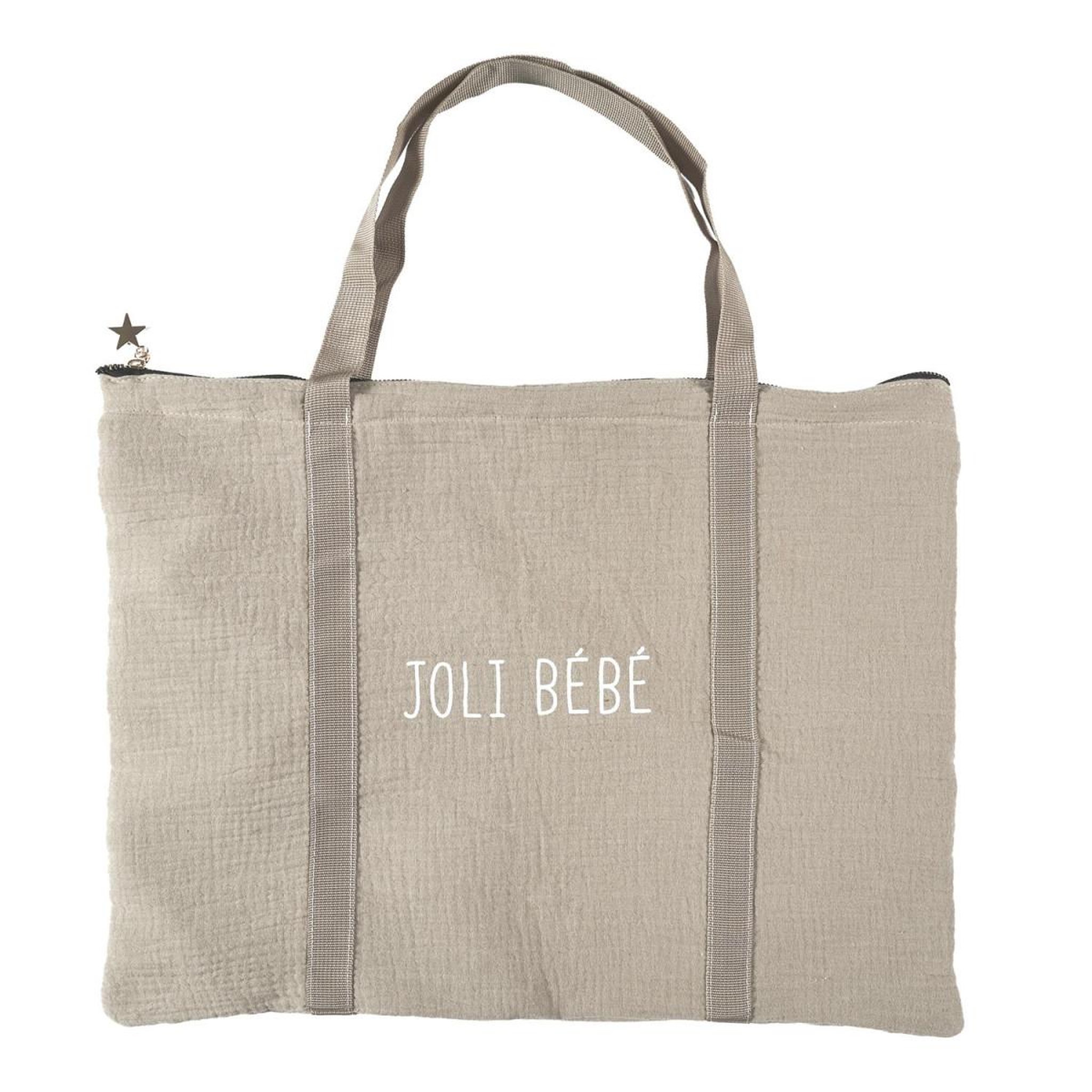 Tom & Zoé Tote bag en coton  joli bébé  50cm taupe