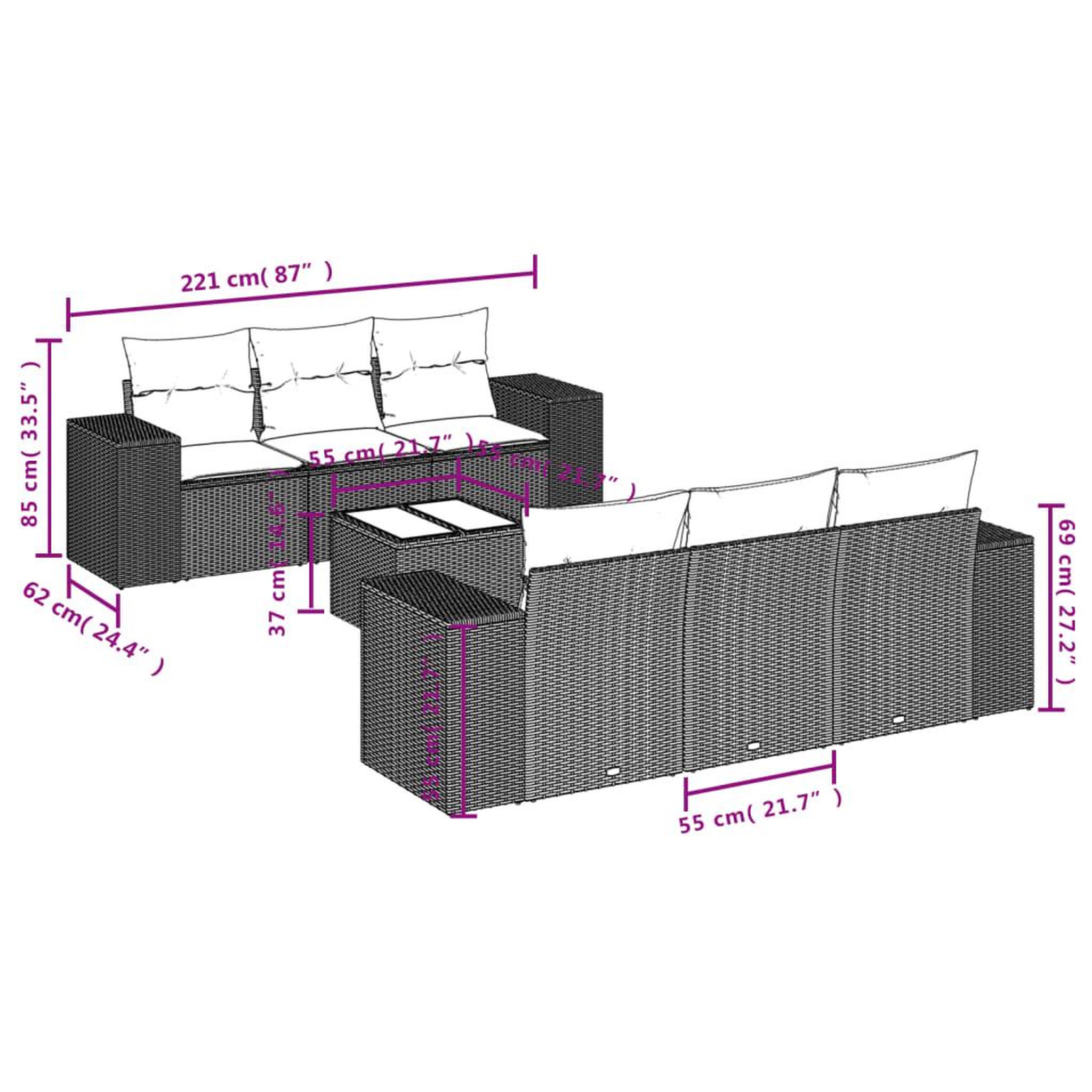 Voir la diapositive 3 : VIDAXL Salon de jardin 7 pcs avec coussins noir resine tressee