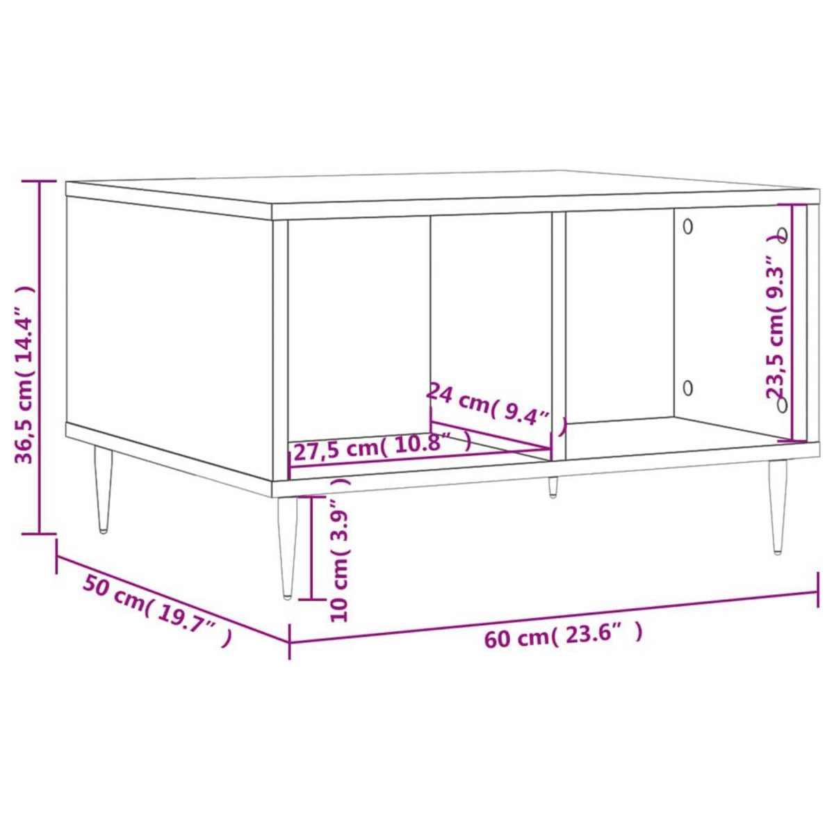 VIDAXL Table basse Blanc brillant 60x50x36,5 cm Bois d'ingenierie