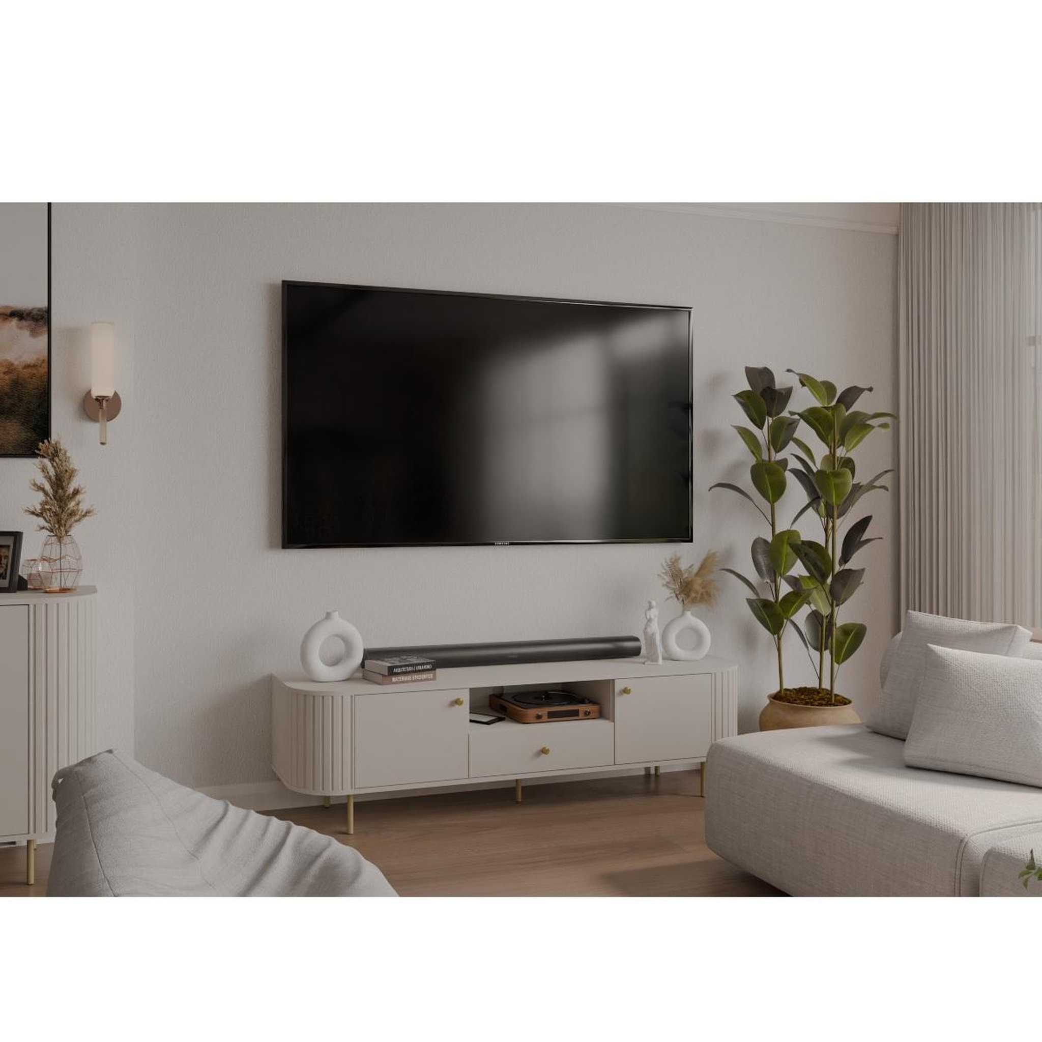 Voir la diapositive 6 : JLC KREATION Meuble tv beige et doré 180cm lilio